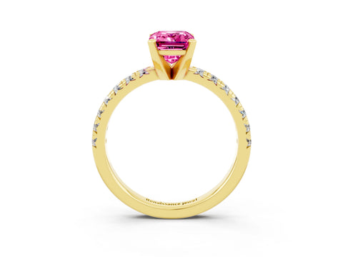 Yellow gold Emerald Cut Solitaire Pave Diamond Engagement Ring with Four-Prong Setting_3