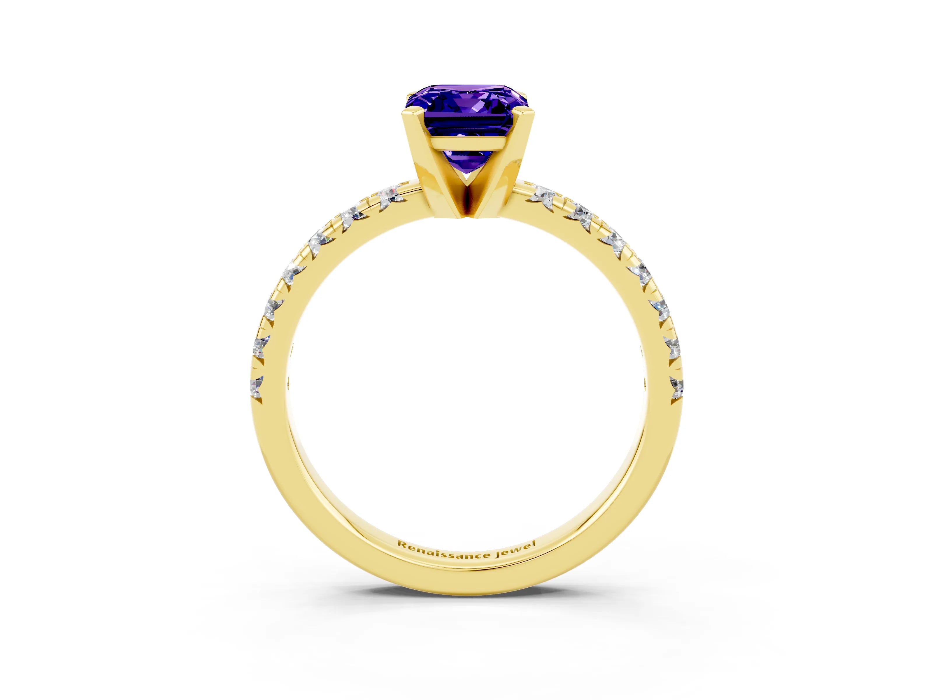 Yellow gold Emerald Cut Solitaire Pave Diamond Engagement Ring with Four-Prong Setting_3