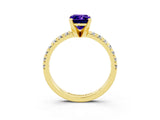 Yellow gold Emerald Cut Solitaire Pave Diamond Engagement Ring with Four-Prong Setting_3