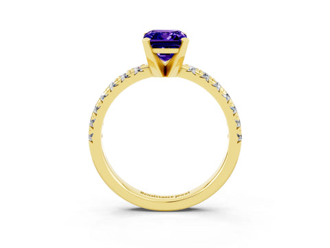 Yellow gold Emerald Cut Solitaire Pave Diamond Engagement Ring with Four-Prong Setting_3