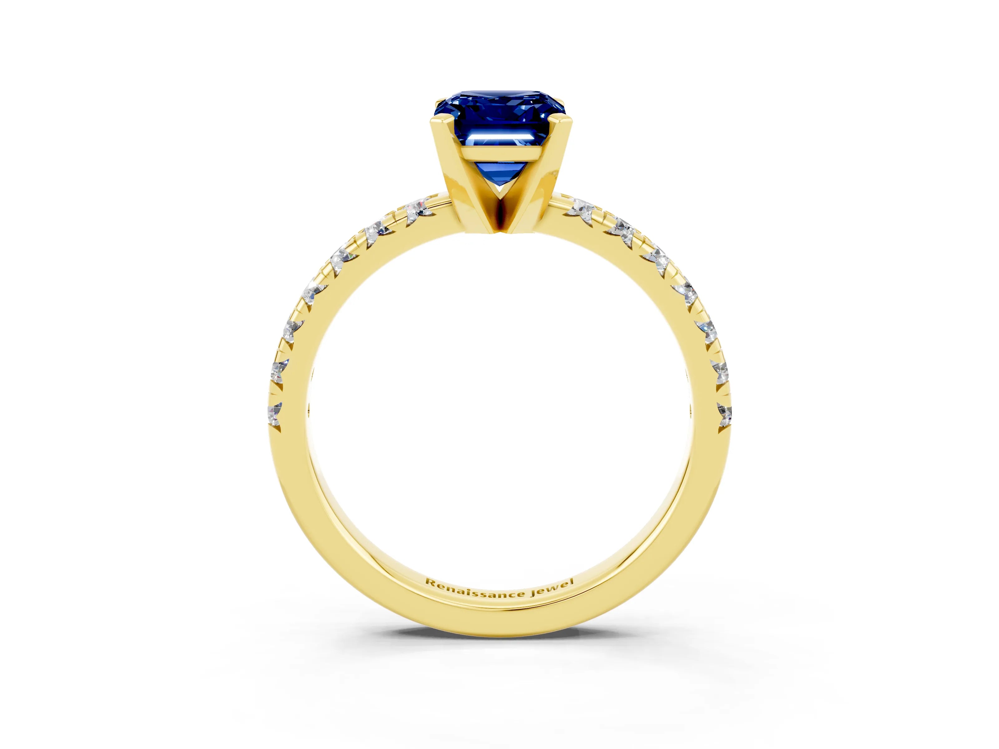 Yellow gold Emerald Cut Solitaire Pave Diamond Engagement Ring with Four-Prong Setting_3