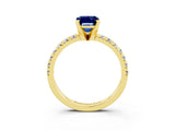 Yellow gold Emerald Cut Solitaire Pave Diamond Engagement Ring with Four-Prong Setting_3