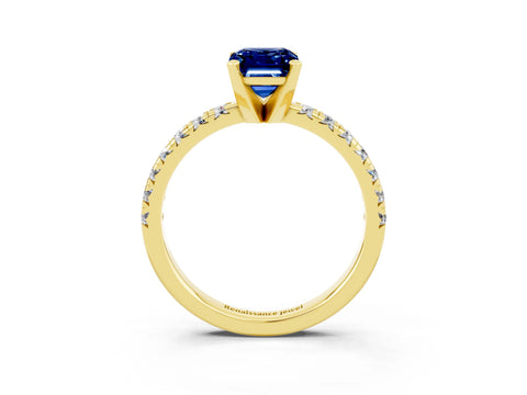 Yellow gold Emerald Cut Solitaire Pave Diamond Engagement Ring with Four-Prong Setting_3