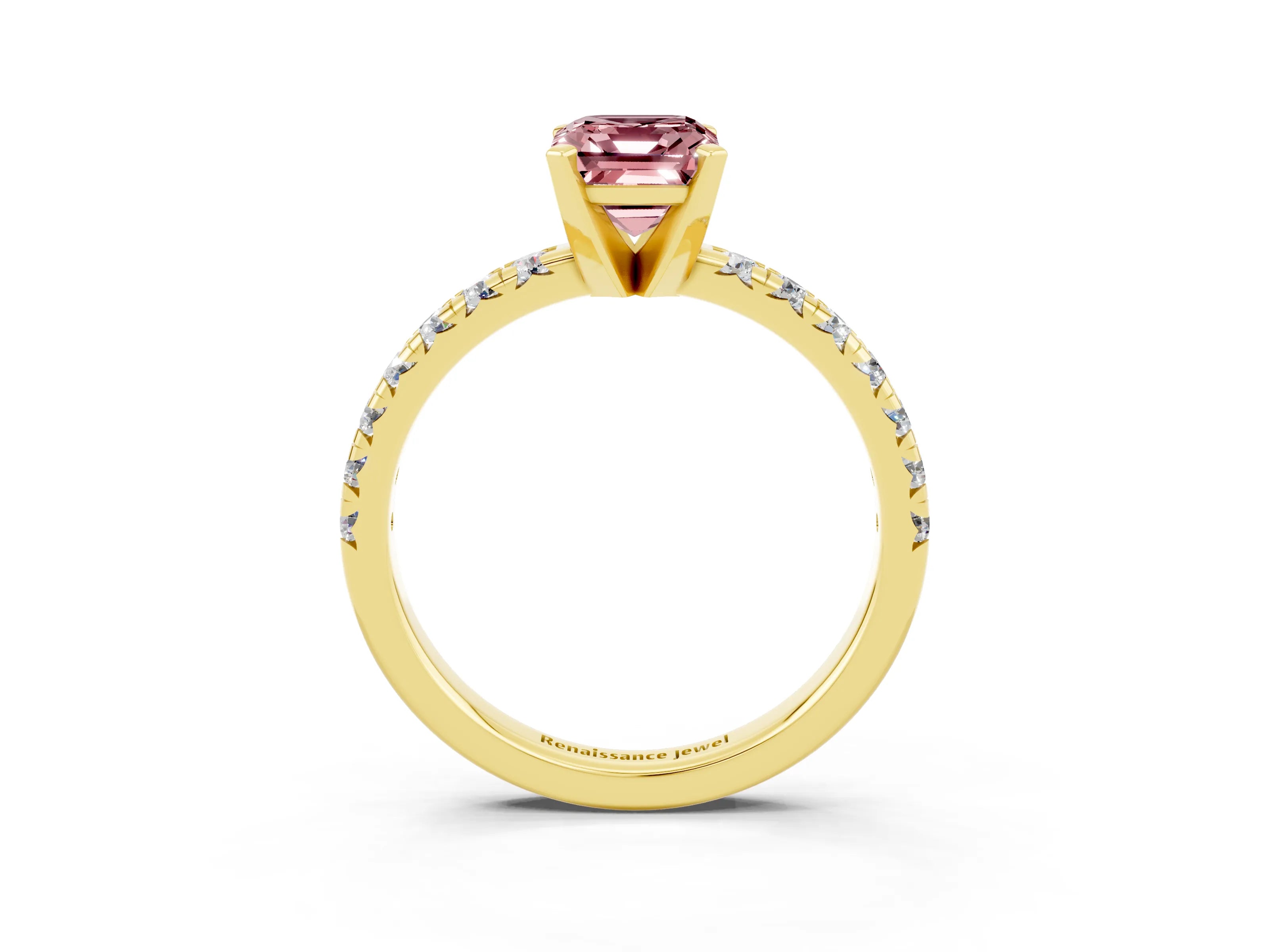 Yellow gold Emerald Cut Solitaire Pave Diamond Engagement Ring with Four-Prong Setting_3
