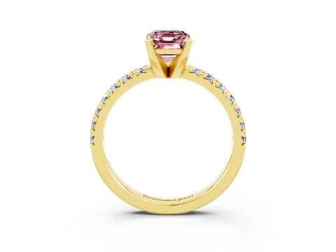 Yellow gold Emerald Cut Solitaire Pave Diamond Engagement Ring with Four-Prong Setting_3