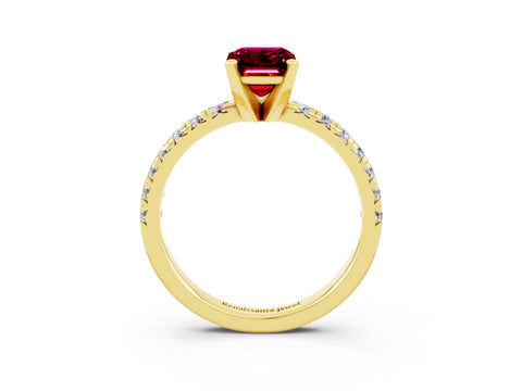 Yellow gold Emerald Cut Solitaire Pave Diamond Engagement Ring with Four-Prong Setting_3