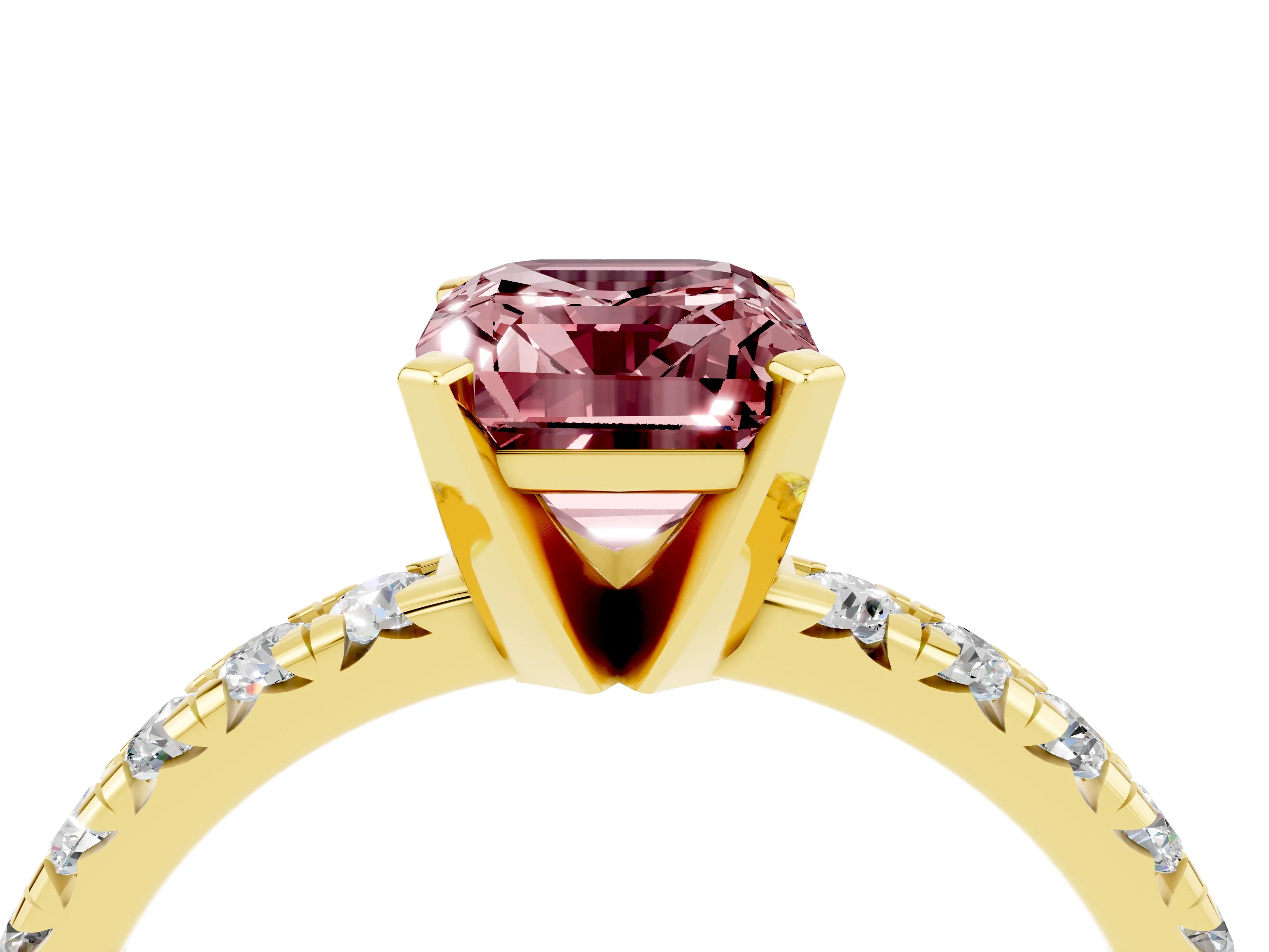 Yellow gold Emerald Cut Solitaire Pave Diamond Engagement Ring with Four-Prong Setting_4