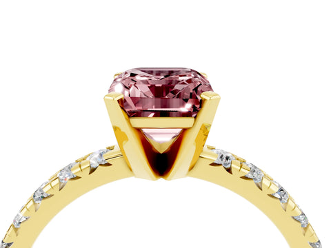 Yellow gold Emerald Cut Solitaire Pave Diamond Engagement Ring with Four-Prong Setting_4