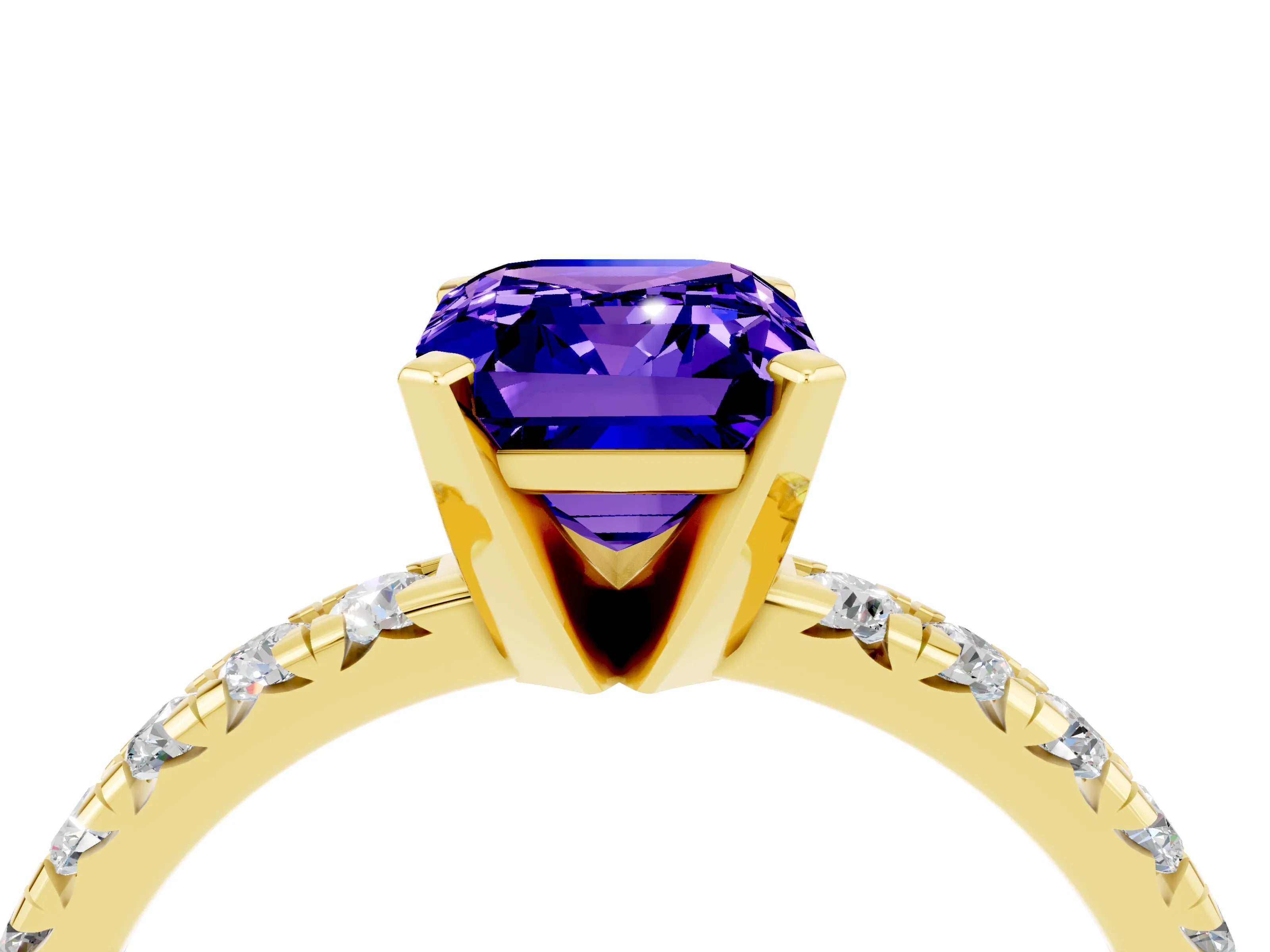 Yellow gold Emerald Cut Solitaire Pave Diamond Engagement Ring with Four-Prong Setting_4