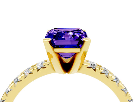 Yellow gold Emerald Cut Solitaire Pave Diamond Engagement Ring with Four-Prong Setting_4