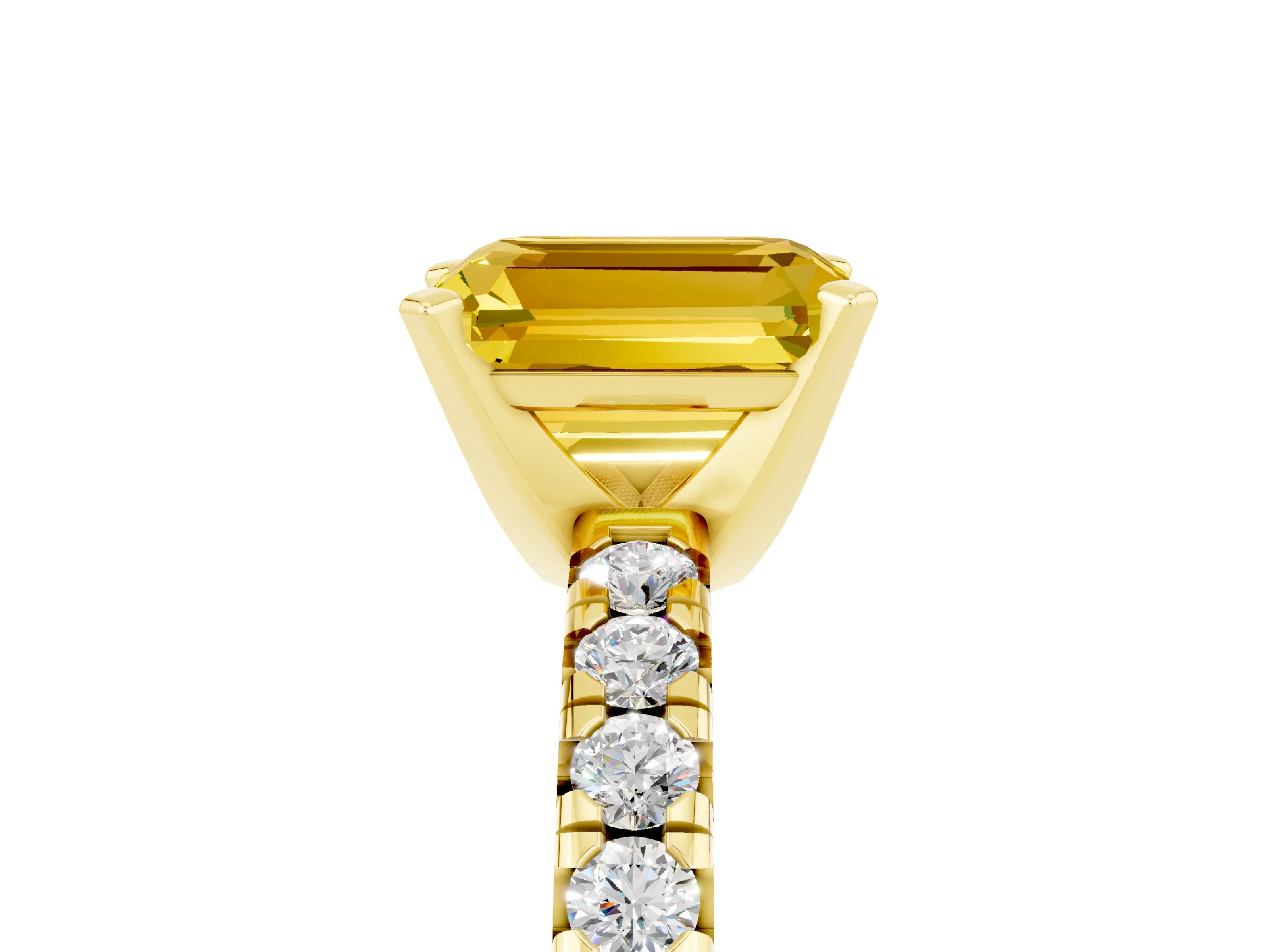 Yellow gold Emerald Cut Solitaire Pave Diamond Engagement Ring with Four-Prong Setting_5