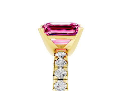 Yellow gold Emerald Cut Solitaire Pave Diamond Engagement Ring with Four-Prong Setting_5