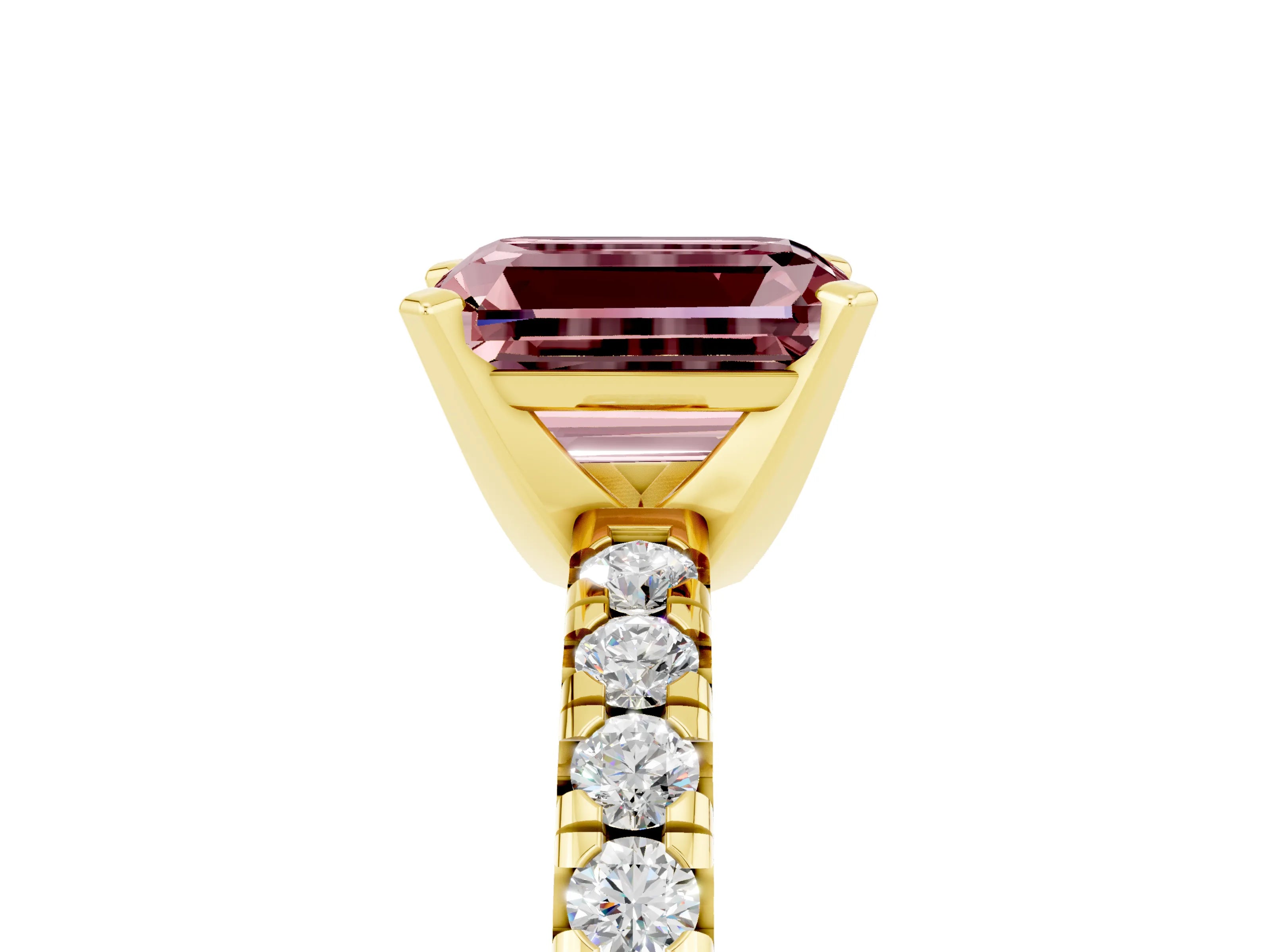 Yellow gold Emerald Cut Solitaire Pave Diamond Engagement Ring with Four-Prong Setting_5