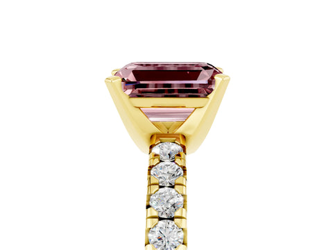 Yellow gold Emerald Cut Solitaire Pave Diamond Engagement Ring with Four-Prong Setting_5