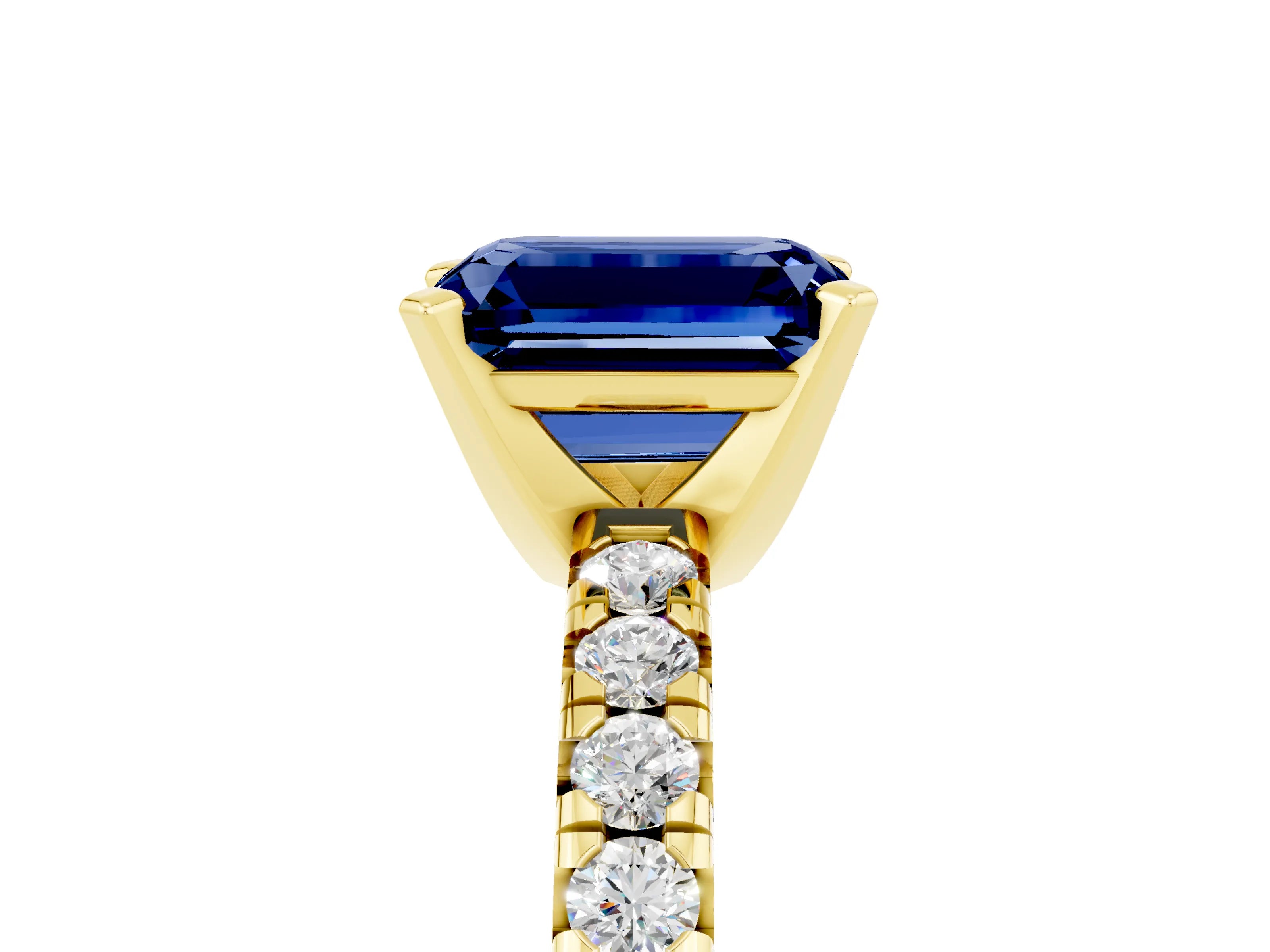 Yellow gold Emerald Cut Solitaire Pave Diamond Engagement Ring with Four-Prong Setting_5
