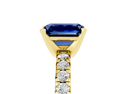 Yellow gold Emerald Cut Solitaire Pave Diamond Engagement Ring with Four-Prong Setting_5