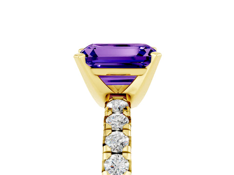 Yellow gold Emerald Cut Solitaire Pave Diamond Engagement Ring with Four-Prong Setting_5