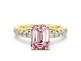 Yellow gold Emerald Cut Solitaire Pave Diamond Engagement Ring with Four-Prong Setting