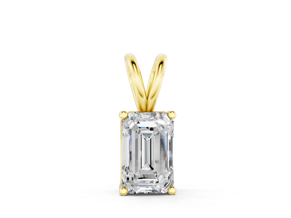 Yellow gold Emerald Cut Solitaire Pendant with Four-Prong Setting_377