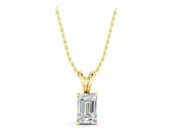 Yellow gold Emerald Cut Solitaire Pendant with Four-Prong Setting
