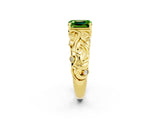 Yellow gold Emerald Cut Solitaire Peridot Leaf-Inspired Vine Band Ring with Prong Setting_2