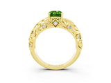 Yellow gold Emerald Cut Solitaire Peridot Leaf-Inspired Vine Band Ring with Prong Setting_3