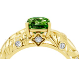 Yellow gold Emerald Cut Solitaire Peridot Leaf-Inspired Vine Band Ring with Prong Setting_4