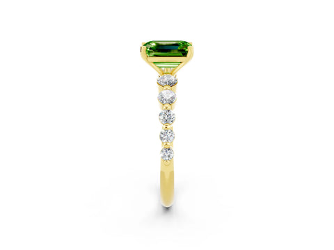 Yellow gold Emerald Cut Solitaire Peridot Ring with Pave Band and Four-Prong Setting_2