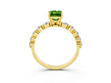 Yellow gold Emerald Cut Solitaire Peridot Ring with Pave Band and Four-Prong Setting_3