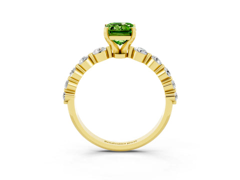 Yellow gold Emerald Cut Solitaire Peridot Ring with Pave Band and Four-Prong Setting_3