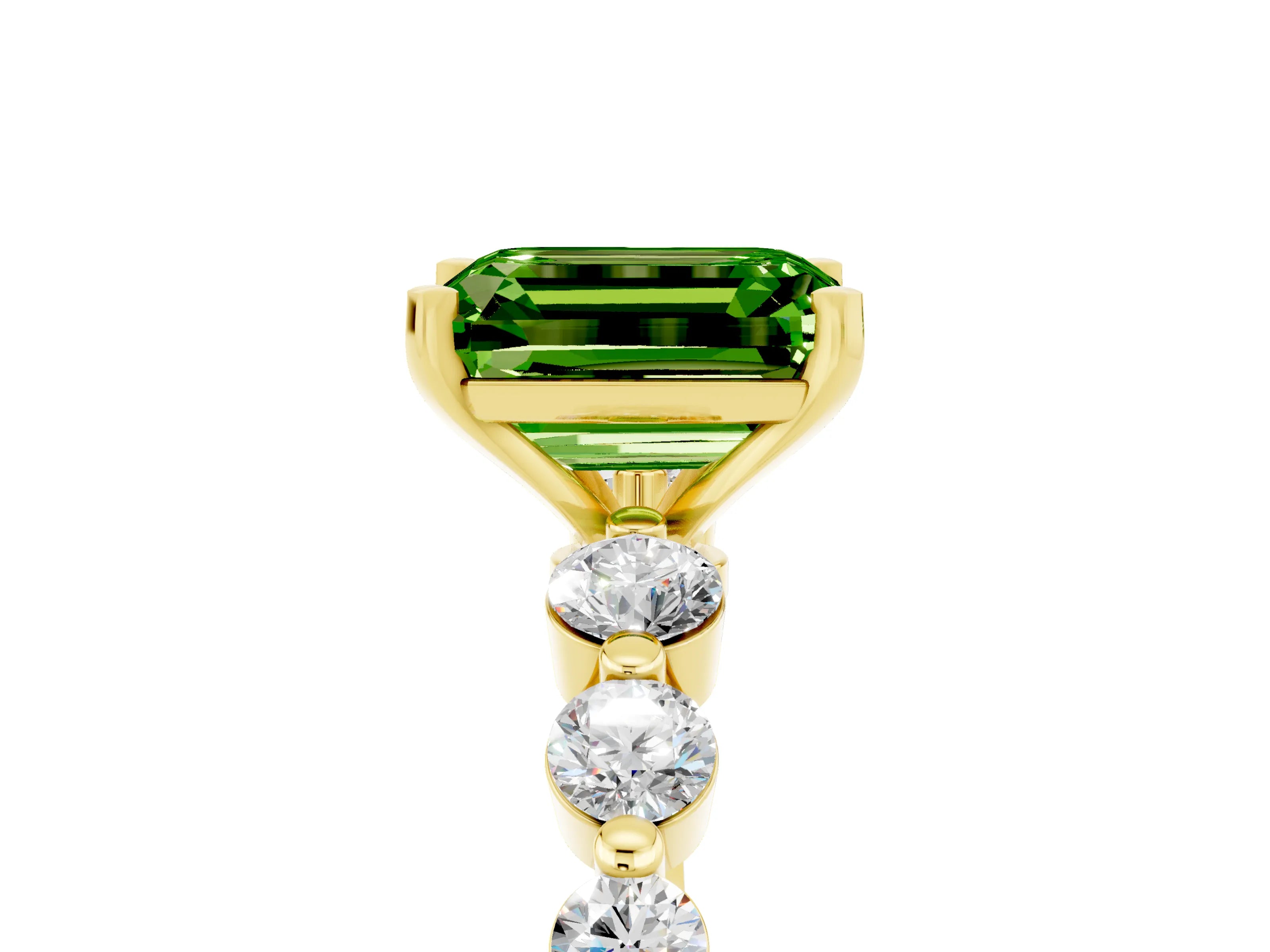 Yellow gold Emerald Cut Solitaire Peridot Ring with Pave Band and Four-Prong Setting_5