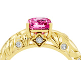 Yellow gold Emerald Cut Solitaire Pink Sapphire Leaf-Inspired Vine Band Ring with Prong Setting_28
