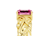 Yellow gold Emerald Cut Solitaire Pink Sapphire Leaf-Inspired Vine Band Ring with Prong Setting_29