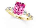 Yellow gold Emerald Cut Solitaire Pink Sapphire Ring with Pave Band and Four-Prong Setting_25