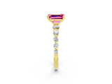 Yellow gold Emerald Cut Solitaire Pink Sapphire Ring with Pave Band and Four-Prong Setting_26