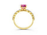 Yellow gold Emerald Cut Solitaire Pink Sapphire Ring with Pave Band and Four-Prong Setting_27