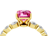 Yellow gold Emerald Cut Solitaire Pink Sapphire Ring with Pave Band and Four-Prong Setting_28