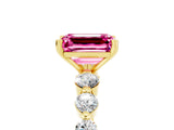 Yellow gold Emerald Cut Solitaire Pink Sapphire Ring with Pave Band and Four-Prong Setting_29
