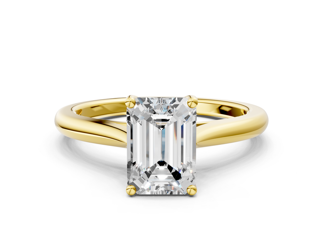 Yellow gold Emerald Cut Solitaire Ring with Cathedral Band and Four-Prong Setting_86