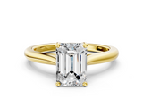 Yellow gold Emerald Cut Solitaire Ring with Cathedral Band and Four-Prong Setting_86
