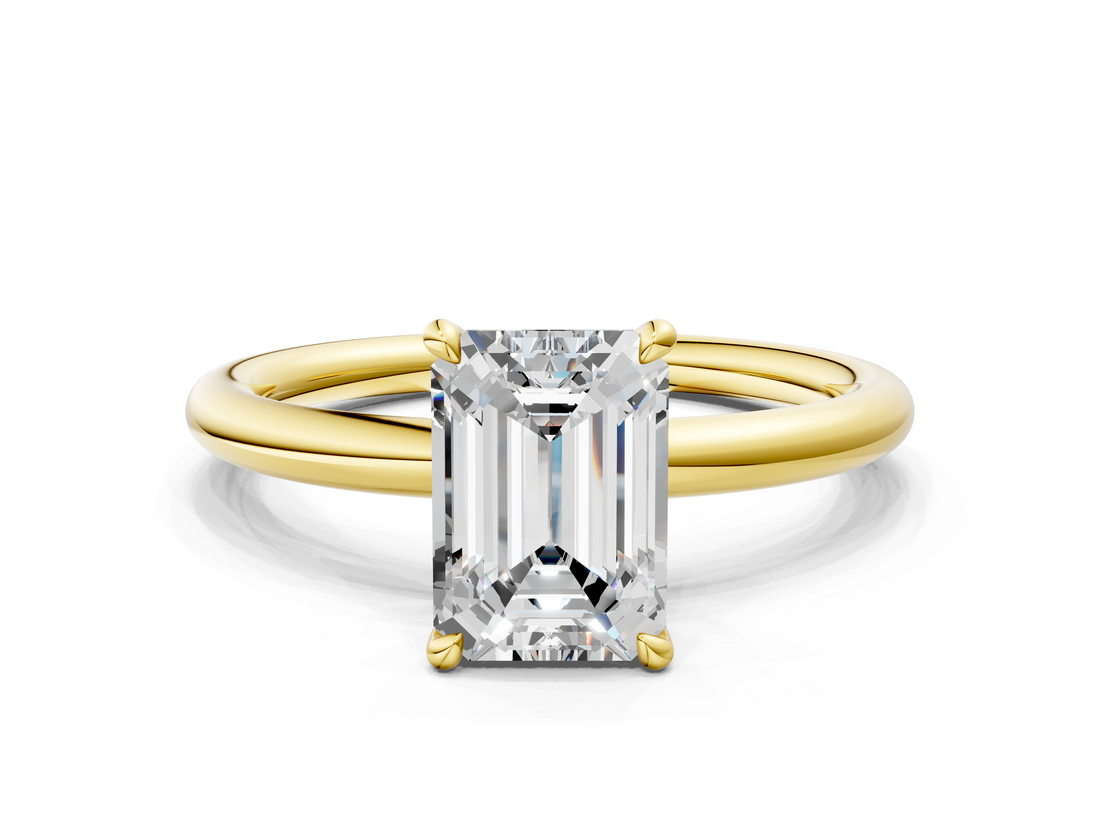 Yellow gold Emerald Cut Solitaire Ring with Thin Band and Four-Prong Setting_36