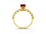 Yellow gold Emerald Cut Solitaire Ruby Ring with Pave Band and Four-Prong Setting_3