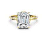Yellow gold Emerald Cut Solitaire Split Shank Pave Diamond Engagement Ring with Four-Prong Setting_13