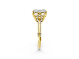 Yellow gold Emerald Cut Solitaire Split Shank Pave Diamond Engagement Ring with Four-Prong Setting_15