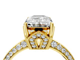Yellow gold Emerald Cut Solitaire Split Shank Pave Diamond Engagement Ring with Four-Prong Setting_17