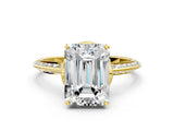 Yellow gold Emerald Cut Solitaire Split Shank Pave Diamond Engagement Ring with Four-Prong Setting_37