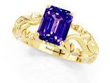 Yellow gold Emerald Cut Solitaire Tanzanite Leaf-Inspired Vine Band Ring with Prong Setting_1