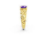 Yellow gold Emerald Cut Solitaire Tanzanite Leaf-Inspired Vine Band Ring with Prong Setting_2