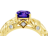 Yellow gold Emerald Cut Solitaire Tanzanite Leaf-Inspired Vine Band Ring with Prong Setting_4