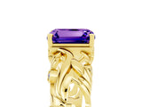 Yellow gold Emerald Cut Solitaire Tanzanite Leaf-Inspired Vine Band Ring with Prong Setting_5